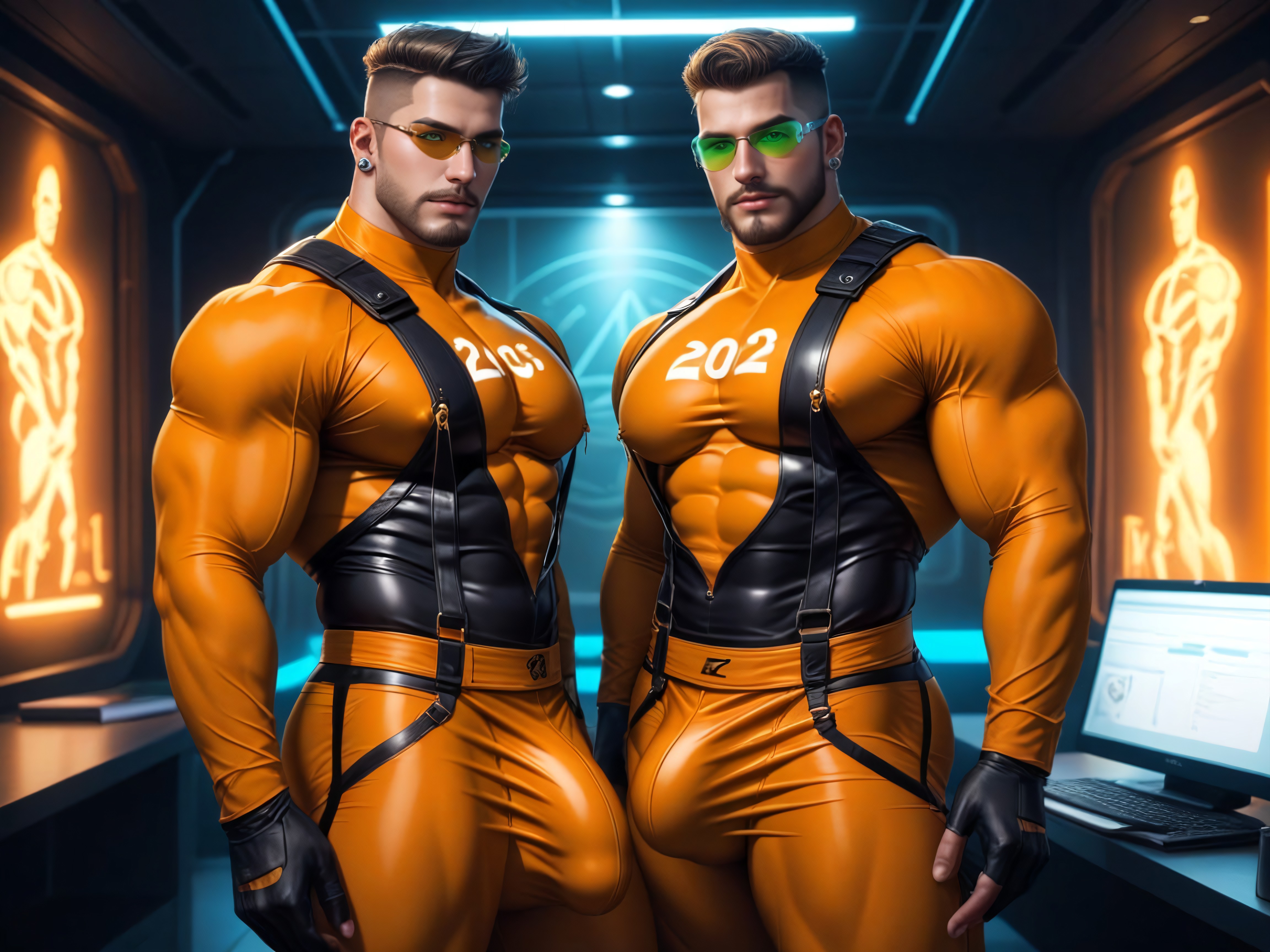 Black With Orange Trim Thong, Night, 25+ AI Gay Porn