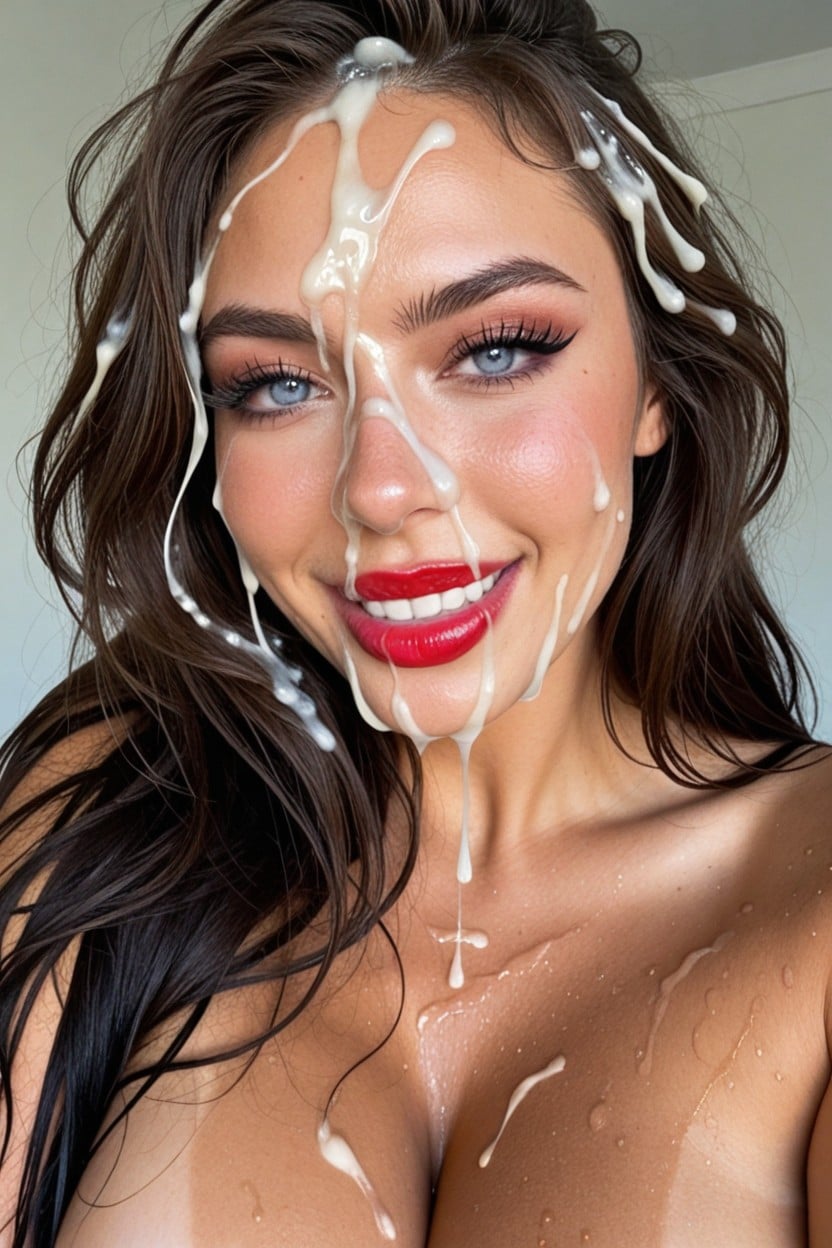 Large Round Perky Breasts, Excessive Wet Dripping Cum, Simple Background AI Porn