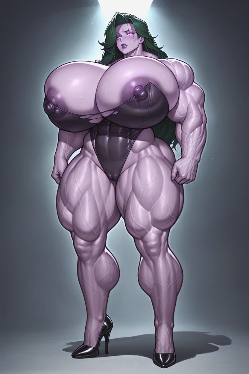 Purple Glowing Eyes, Extremely Swollen Veins, Massive Muscles Hentai IA pornografia