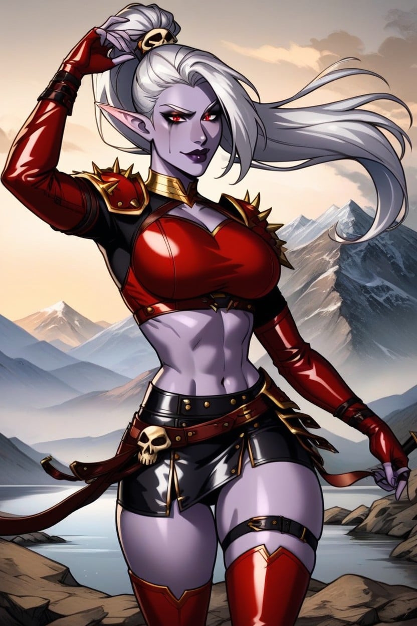 Smokey Makeup, Thigh Leather Straps, Skull Ornaments AI Porn