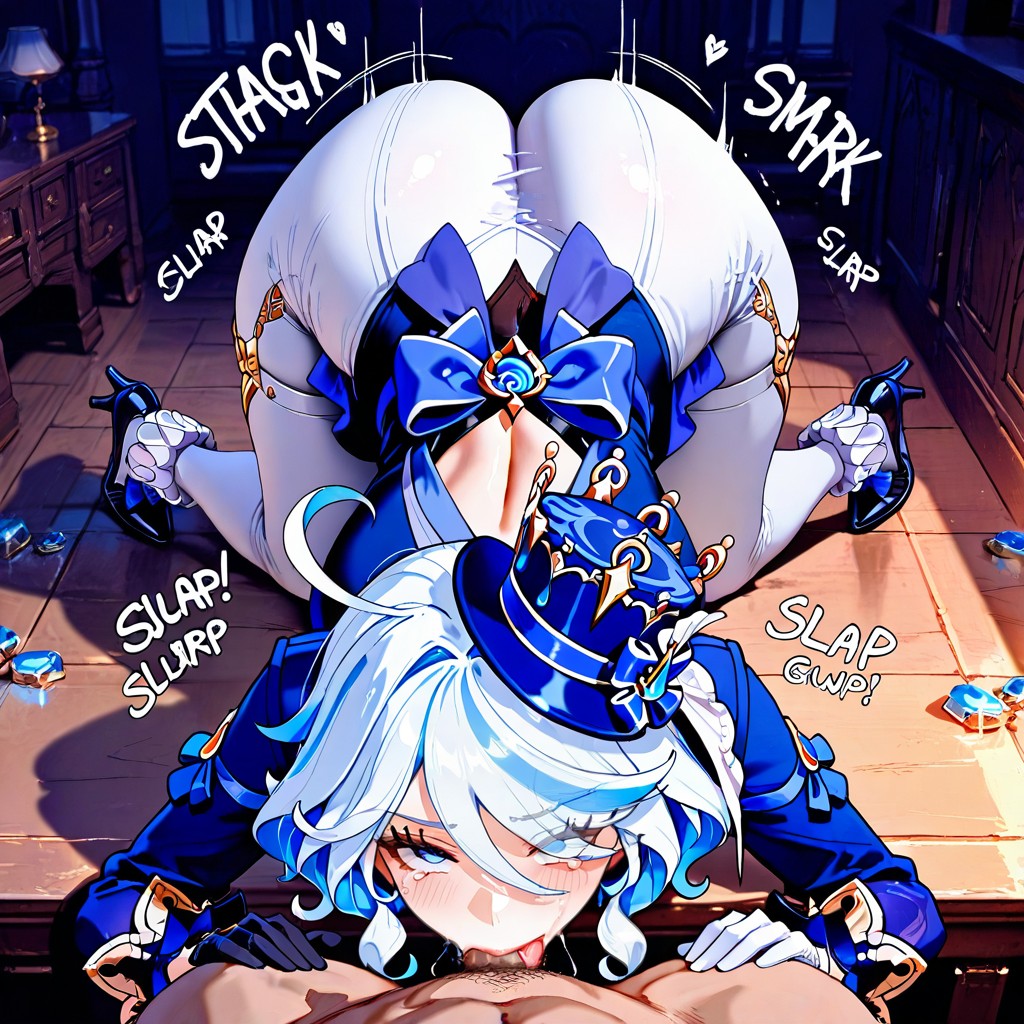 Coucher De Soleil, Furina Hand With Both Hands On The Ground, A Blue Bow Belt Porno IA Hentai