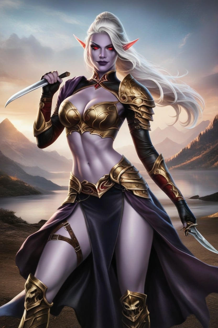 Drow Elf, Thigh Leather Straps, Wilderness AI Porn