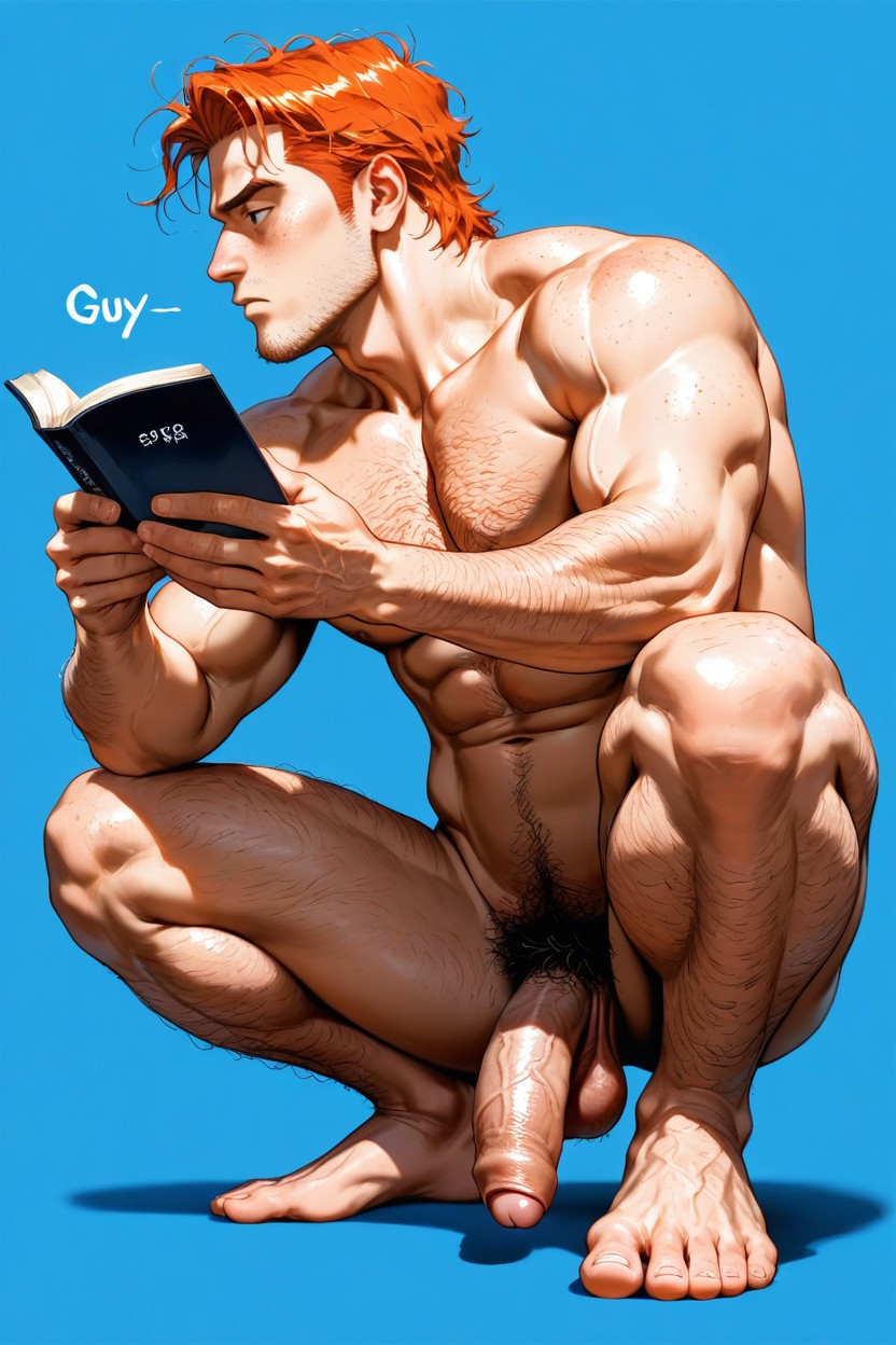 Squatting, Good Anatomy, Flaccid Penis AI Gay Porn