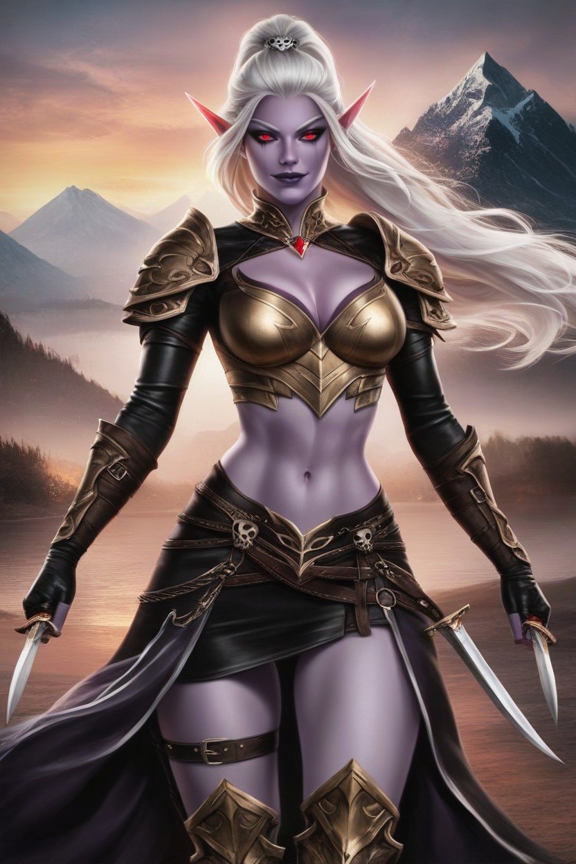Black Eyeliner, Dark Purple Lips, Thigh Leather Straps AI Porn