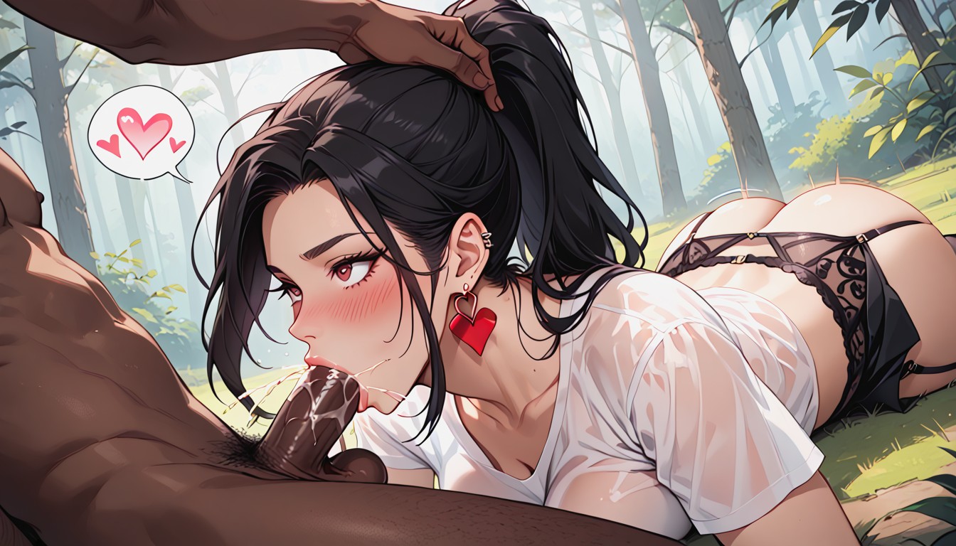 Top Down, Black Hair, Earrings Shemale AI Porn
