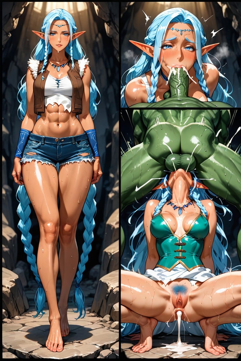 V-shaped Body, Massive, Dark Skin Elf Hentai AI Porn