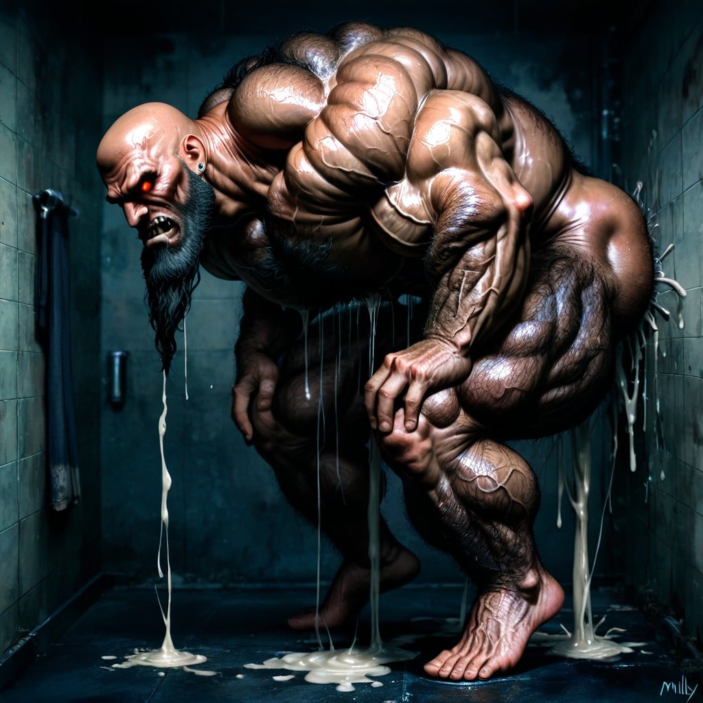 Very Sweaty And Oiled, Bathroom Stall, Handsome Huge Mighty Daddy AI Gay Porn