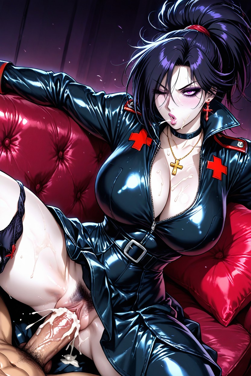 Curvy Body Silhouette, Armure, Piercing Eyes With Glow Red Irises Porno IA Hentai