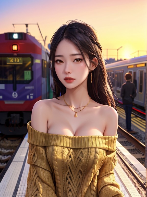 Sunset, Necklace, Skinny AI Porn
