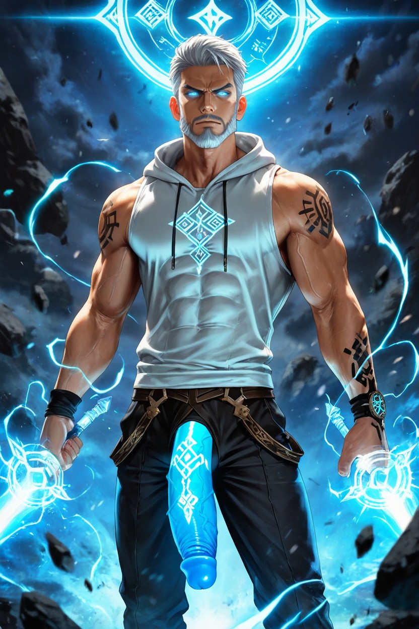 Fit, Glowing Blue Eyes, White Hair AI Gay Porn