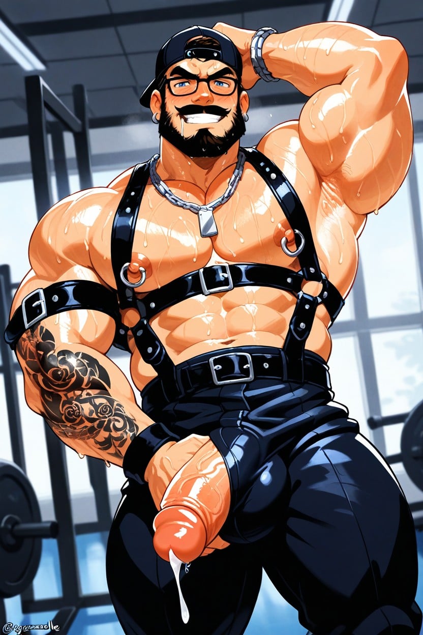 Leather Harness, Tonge Out, Big Blue Eyes AI Gay Porn