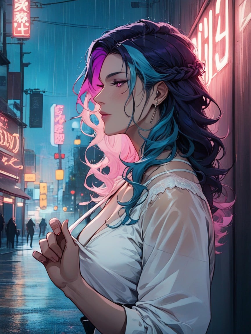 A Hispanic Woman, Perfect Hands, Cyberpunk City Hentai AI Porn