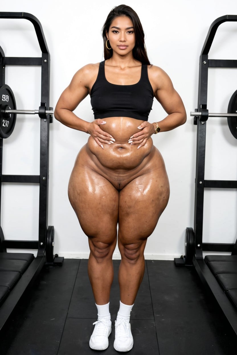 Naked, Hips Wider Than Shoulders, Chubby Bulging Hips AI Porn