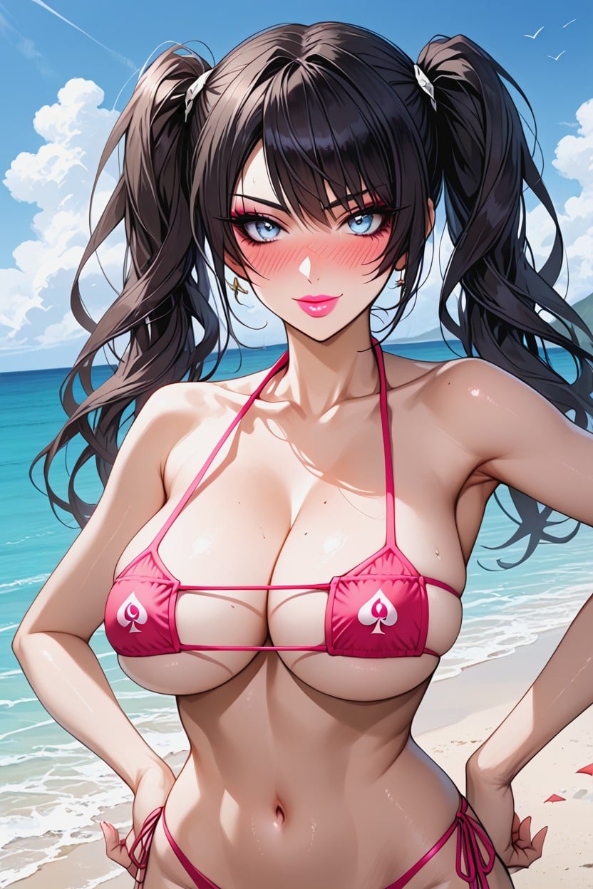 Breast Growth, Pink String Bikini, Eyepatch Bikini AI Porn