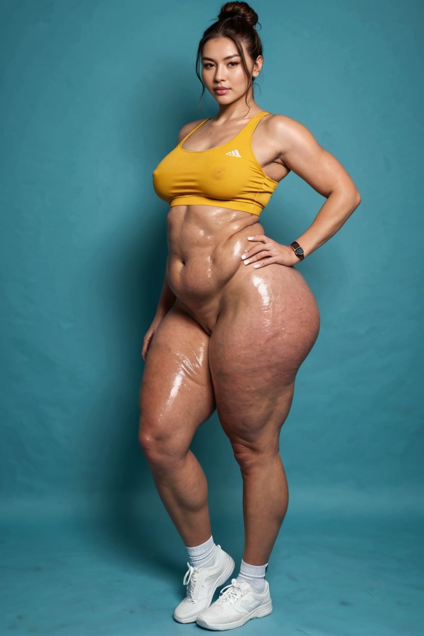 Looking At Viewer, Cellulite Thighs, White Gym Socks AI Porn