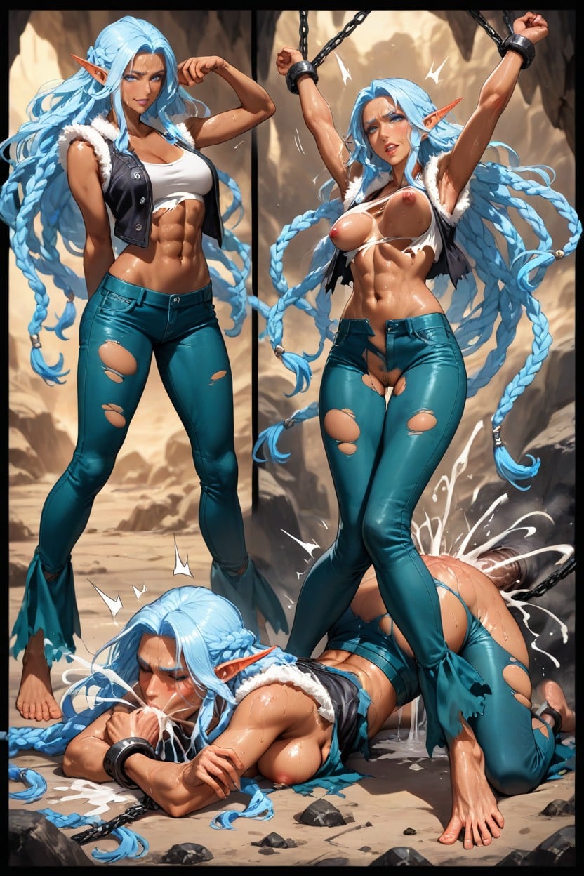Hyper Long Elegant Legs, Hyper Reduced Thickness Ribcage And Thigh, Tribal Style Hentai AI Porn