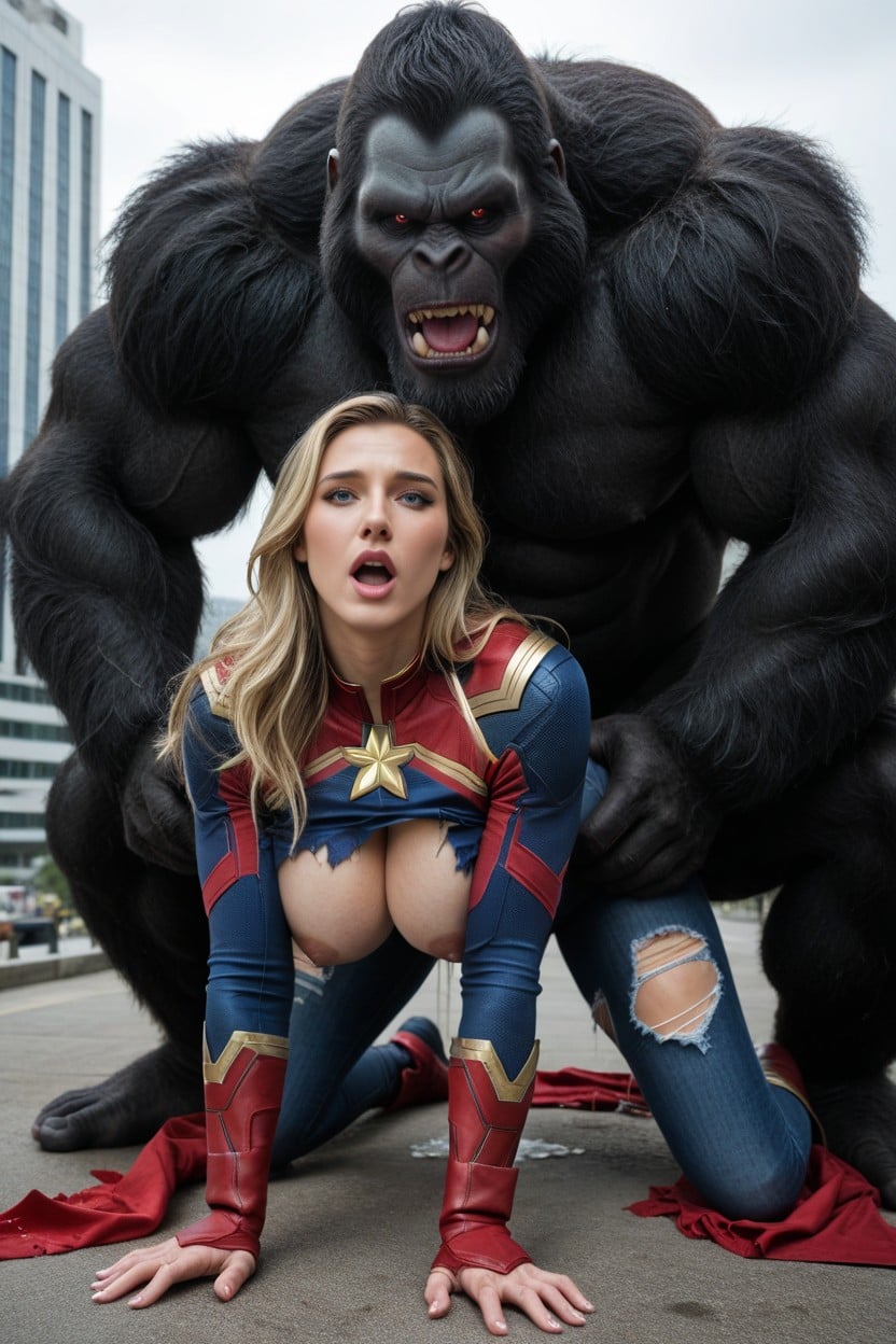 Ripped Clothes , Head Held Up By Beast, The Beast Grabs The Woman AI Porn