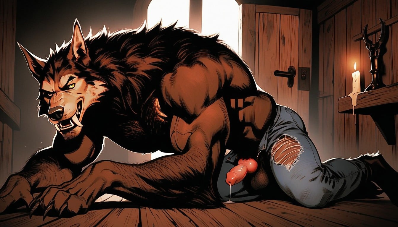 Small, Werewolf Is Unbuttoning, Werewolf Face Is Detailed And Realistic AI Gay Porn