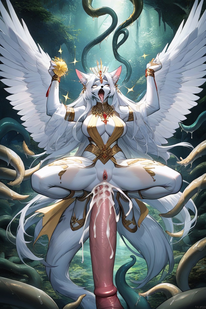 Cum Spilling Out Of Nose, Clear White Gold Gigantic Tentacles, Spit Roast Furry AI Porn