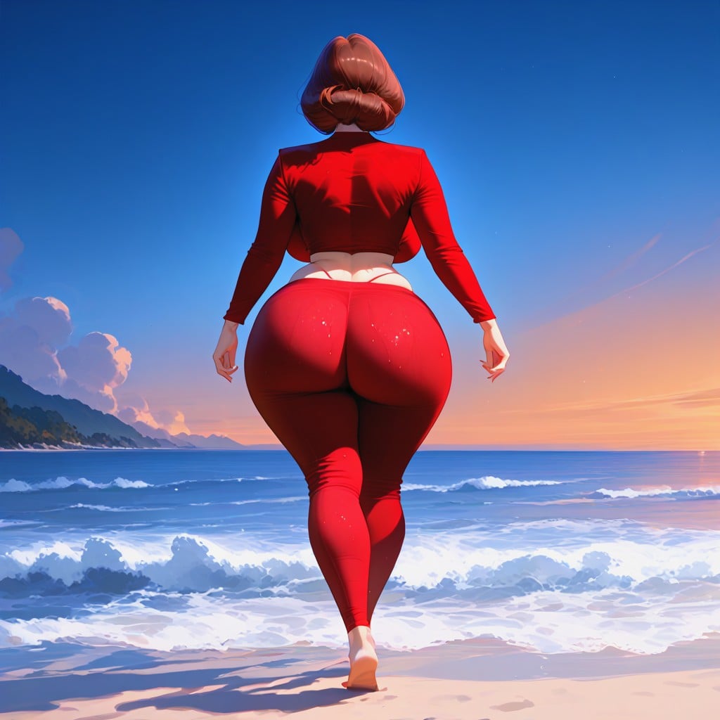 Running, Fancy Anime Illustration, Red Pants MILF AI Porn