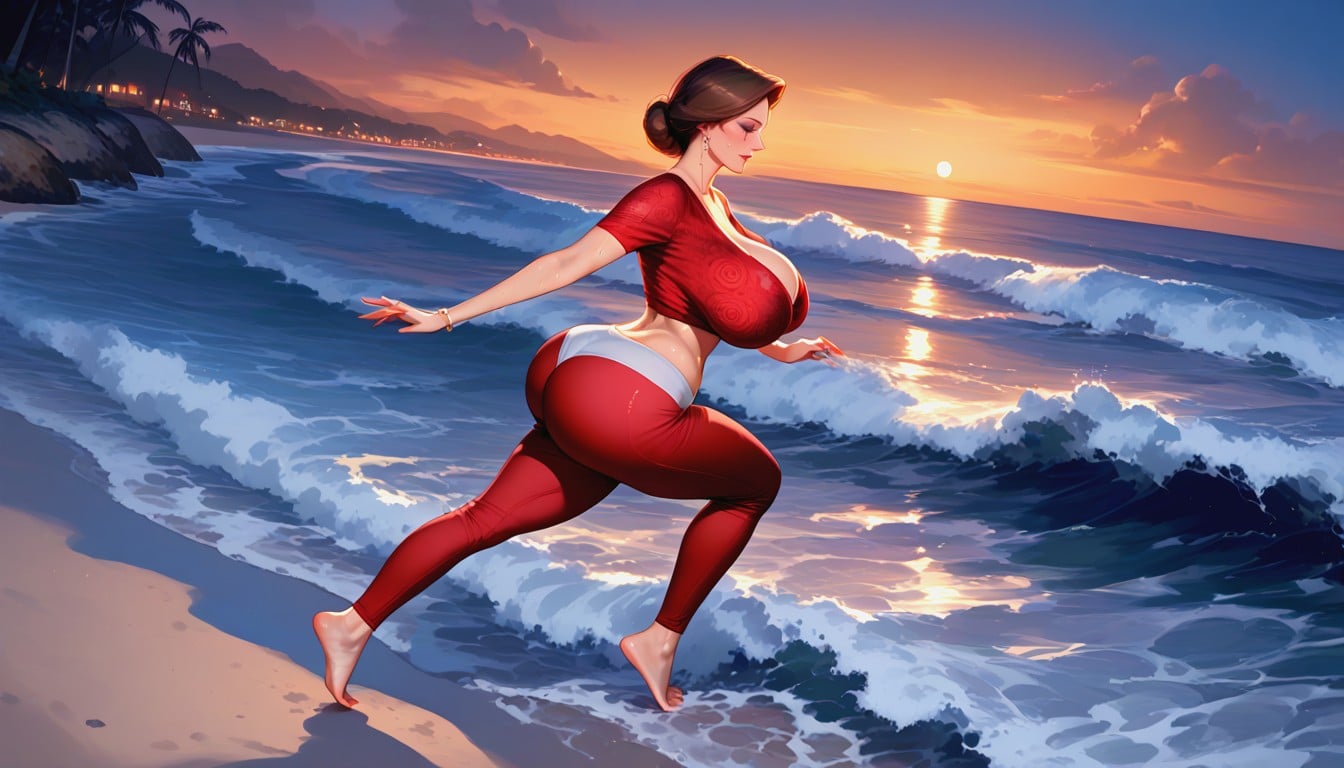 50+, Outdoor Night Beach, In Beach At Dark Night MILF AI Porn