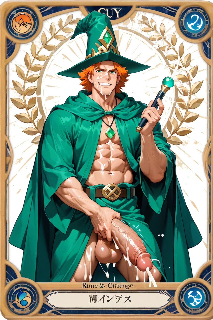 Cum Spraying Everywhere, Open Green Robe, Cum On Legs AI Gay Porn