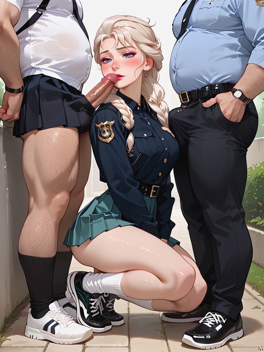 Woman, Male Wearing A Police Costume, Shoes AI Porn