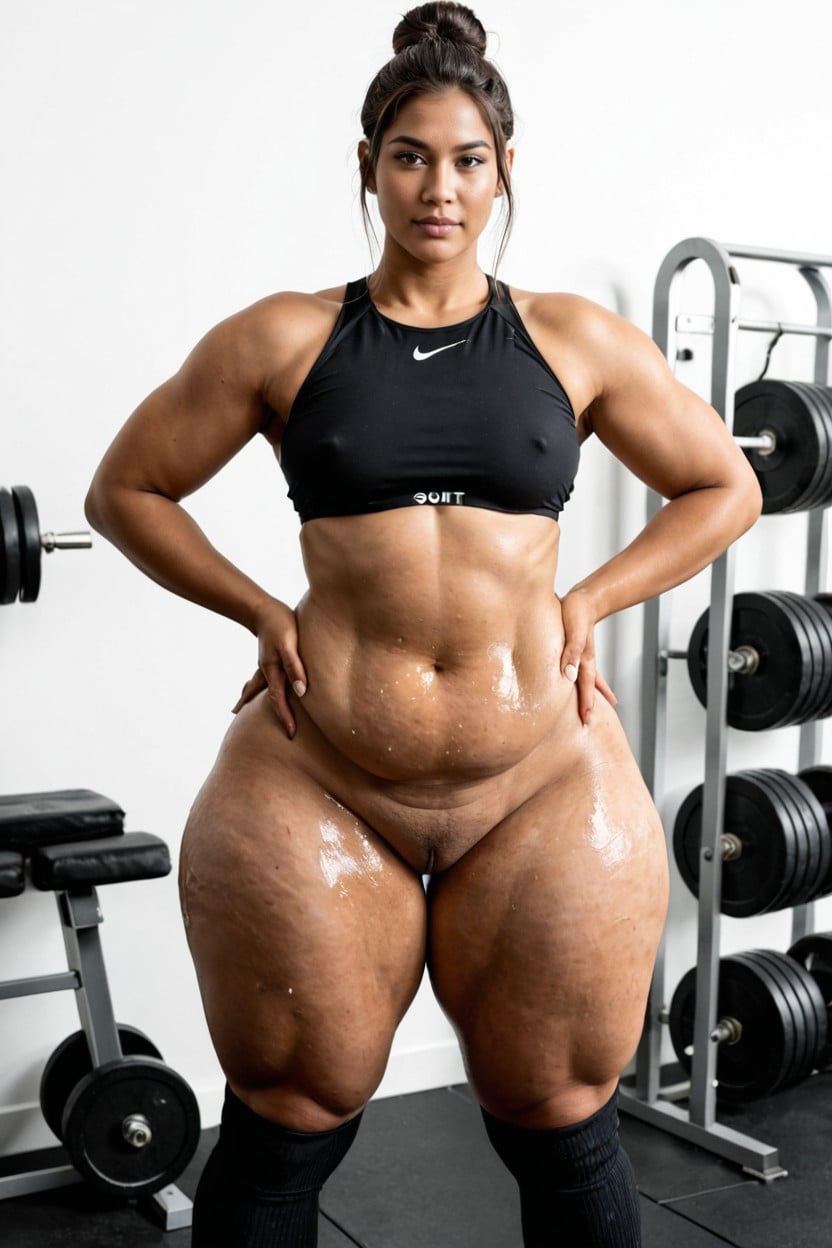 Cellulite Everywhere, Fat Thighs, Black Gym Socks AI Porn