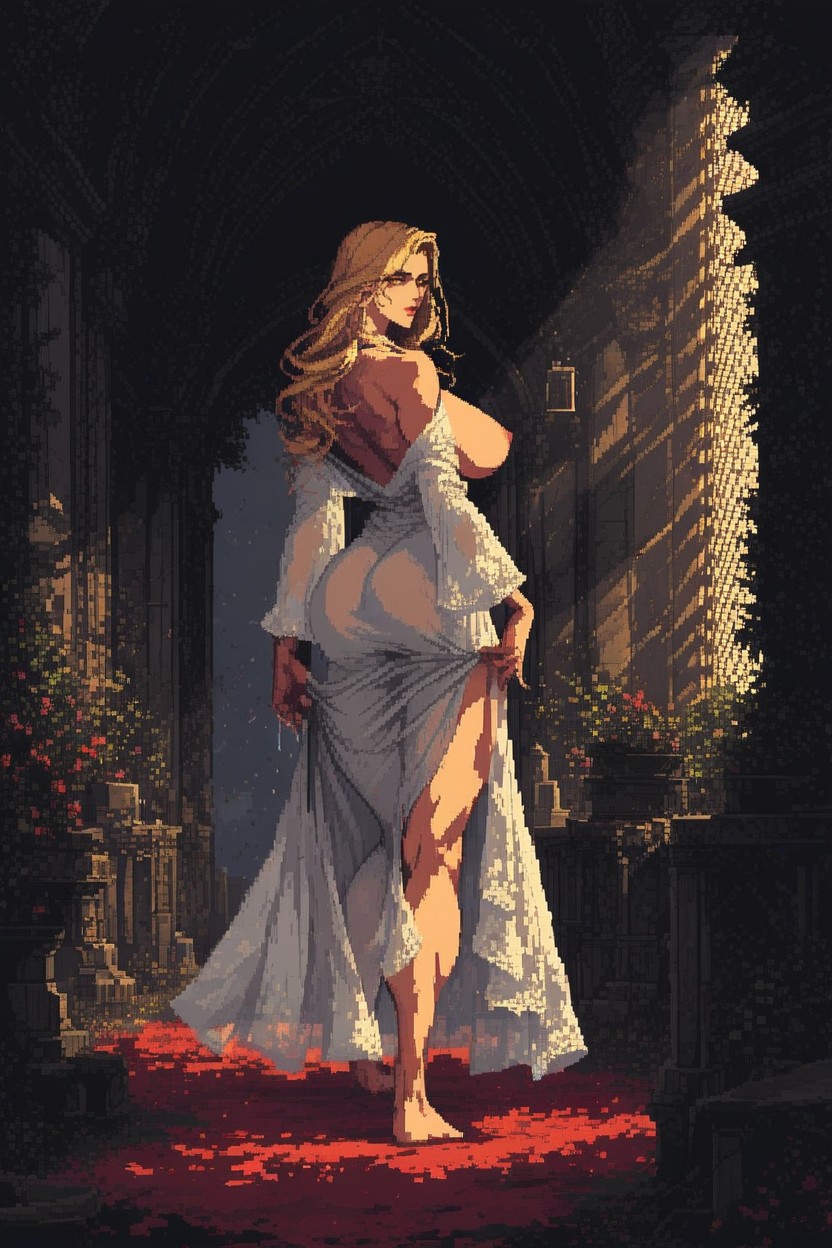 Neck, Yellow Eyes, Transparent Long White Dress AI黃漫