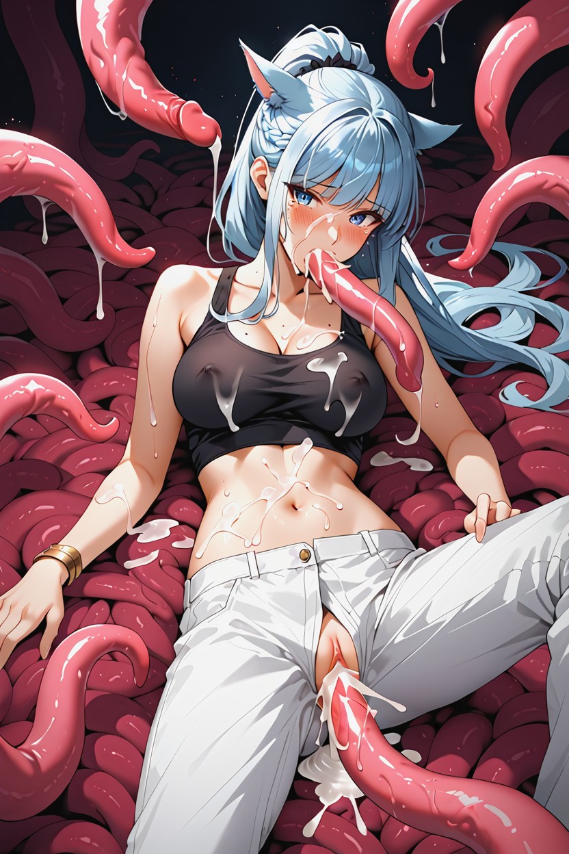 Light Blue Long Hair, Allongé, High Angle Porno IA Hentai