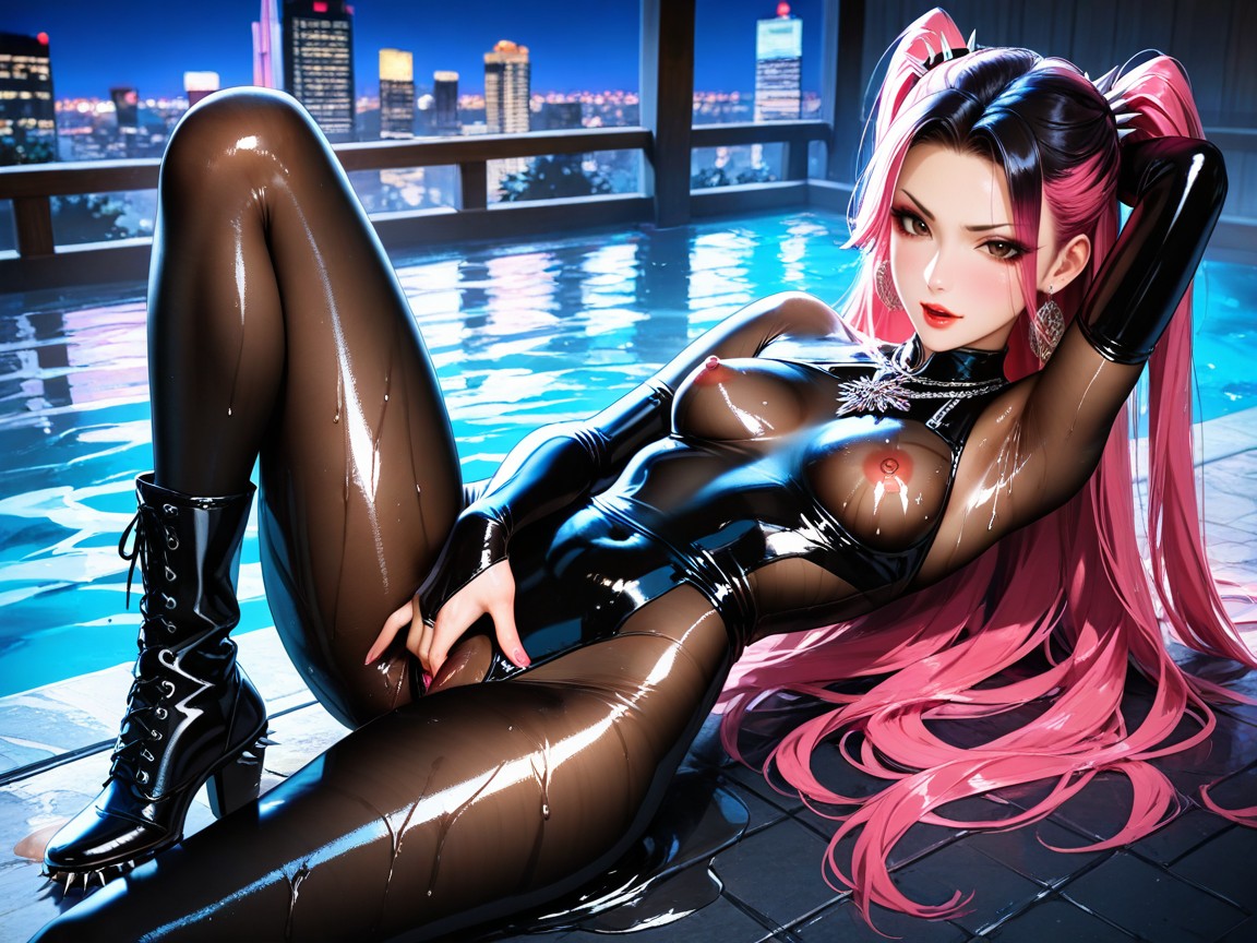 Sheer Shoulders, Laying On Her Side, Panoramic Seoul City View Hentai AI Porn