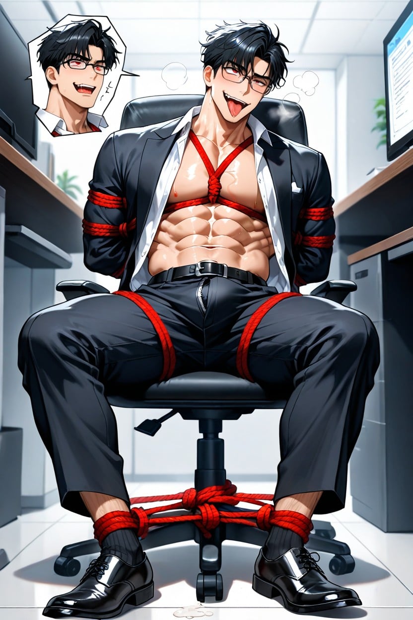 Full Body Bondage Emphasizing Endurance And Restraint, Detailed Veins On Cock, Yaoi Bl Style AI Gay Porn