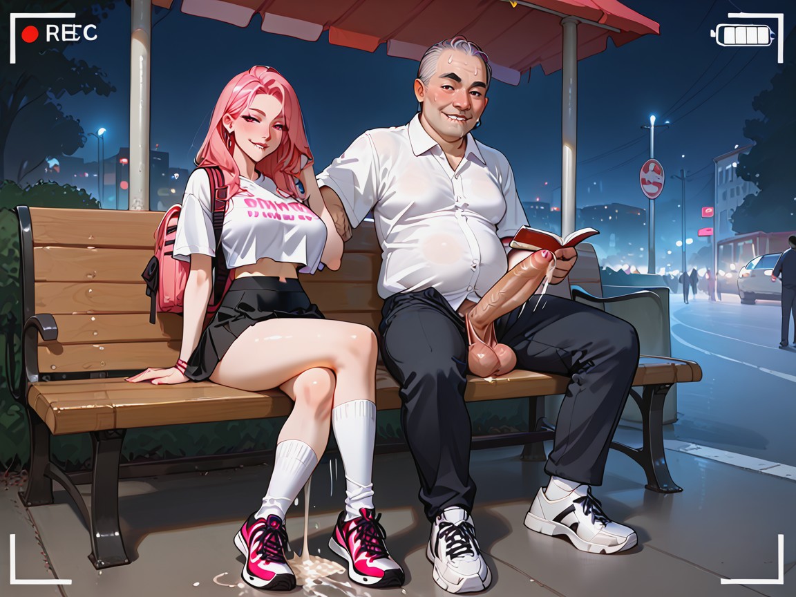 Sneakers, Male Staring At Her Breasts, Male Have Evil Smile AI Porn
