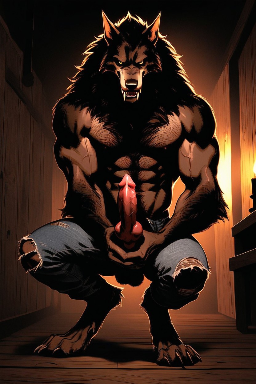 Finely Detailed Brown Fur, Finely Detailed Skin Texture, Dangling Hairy Balls AI Gay Porn