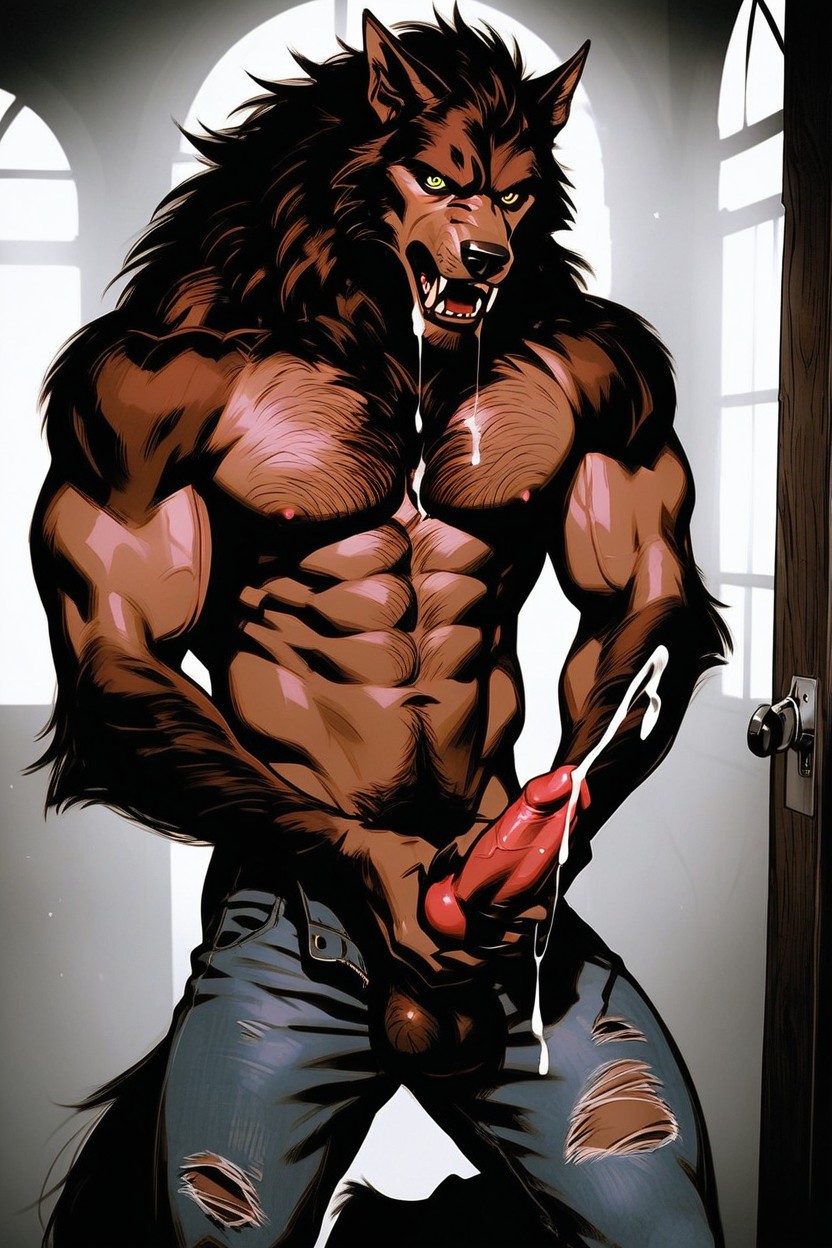 Moonlight Pouring Through The Door Way, Rim Lighting, Yellow Eyes AI Gay Porn