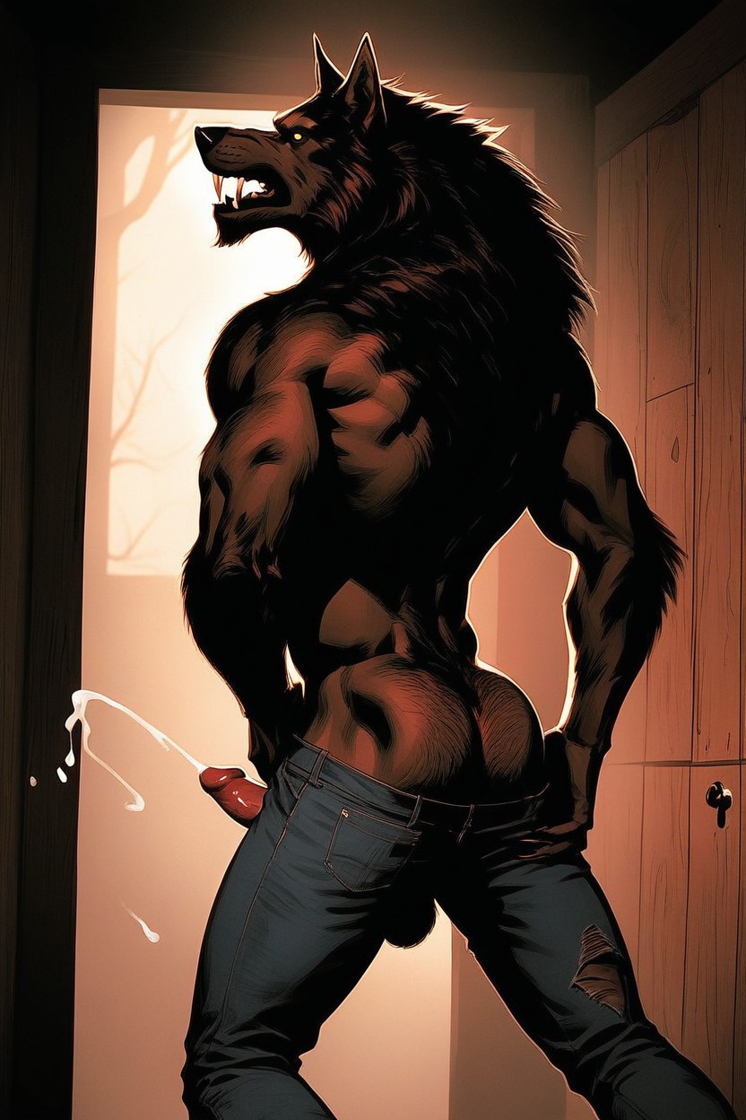 Werewolf Anthro Sheathe, Orgasm, Werewolf Exposing Its Bushy Pubic Hair AI Gay Porn