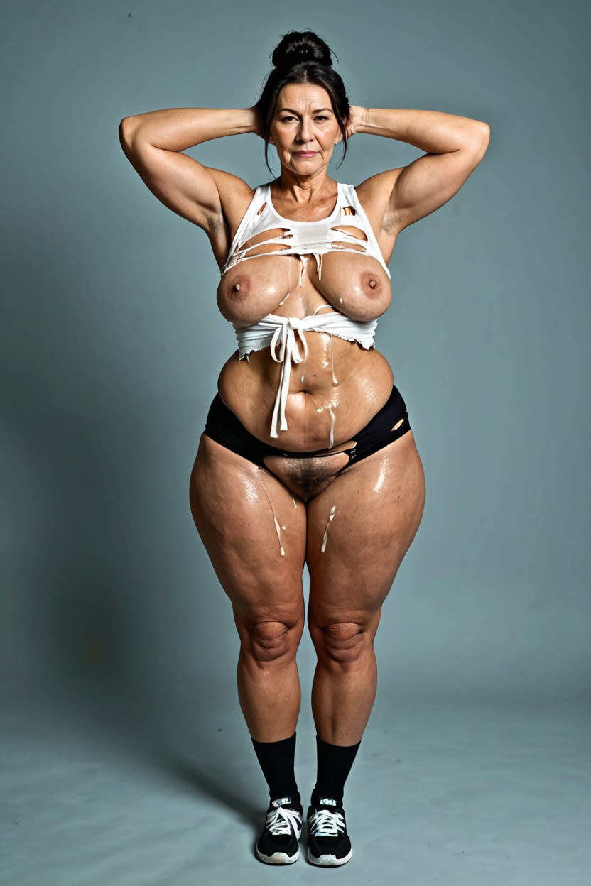 Torn Crop-top, Massive Hyper Thighs, White Nails AI Porn