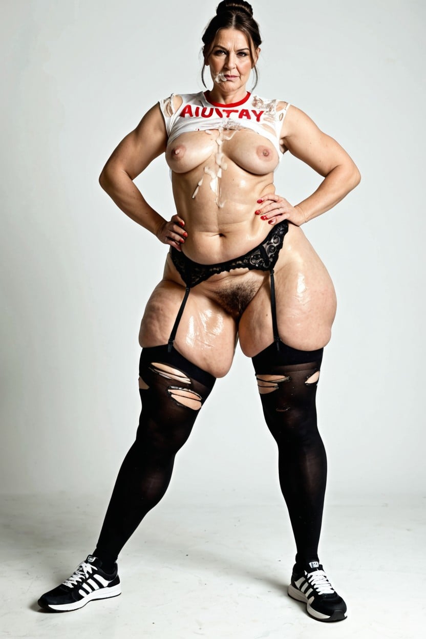 Black Gym Shoes, Visible Inner Thigh, Gold Jewelry Around Stomach Porno IA