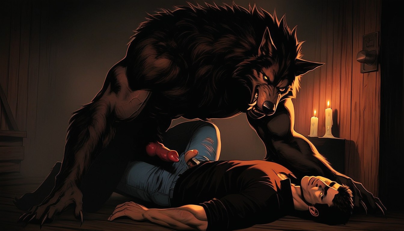 Wearing Ripped Jeans, K Resolution, Werewolf Glowering Forward At The Viewer AI Gay Porn