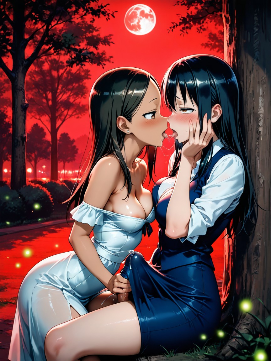 Hand On Cheek, Dress, Park ヘンタイAIポルノ