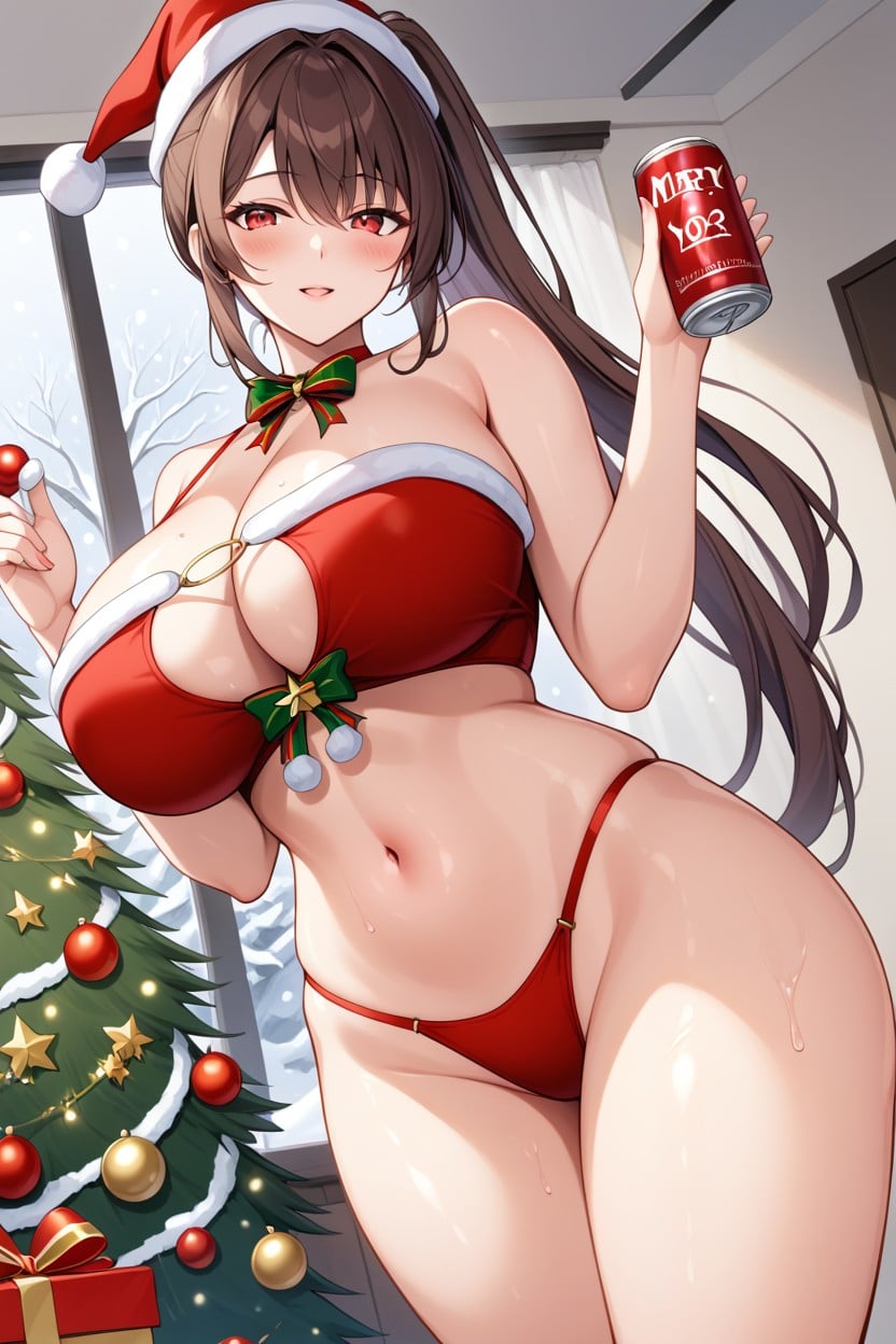 Snowing, Merry Christmas Sign Behind Her, 18+ AI Porn