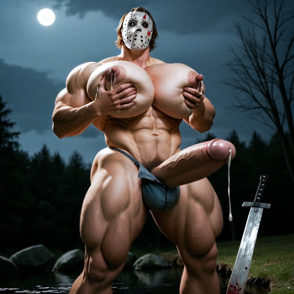 Grabbing Boobs, Jason Voorhees Costume, Muscular AI Gay Porn