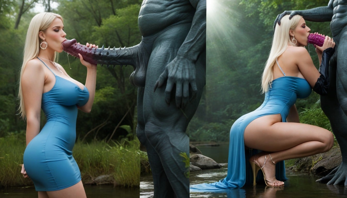 She Is Deep Sucking Big Barbed Monster Cock, Bulging Boobs, Sucked In Stomach Porno IA
