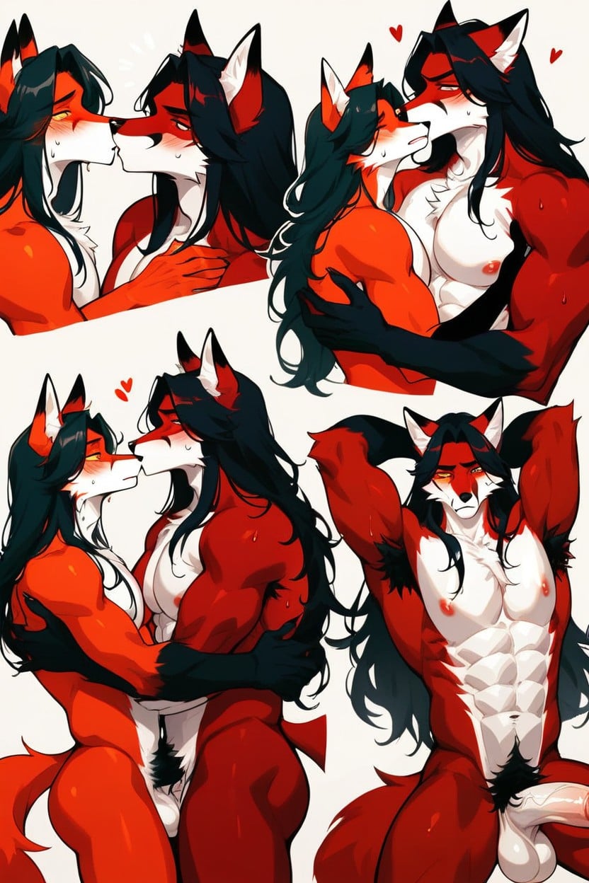 Multiple Views, Long Hair, Muscular Furry AI Porn