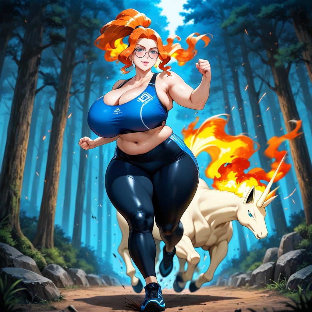 Wavy Hair, Rapidash And Woman Running Together At Full Speed, Medow AI Gay Porn