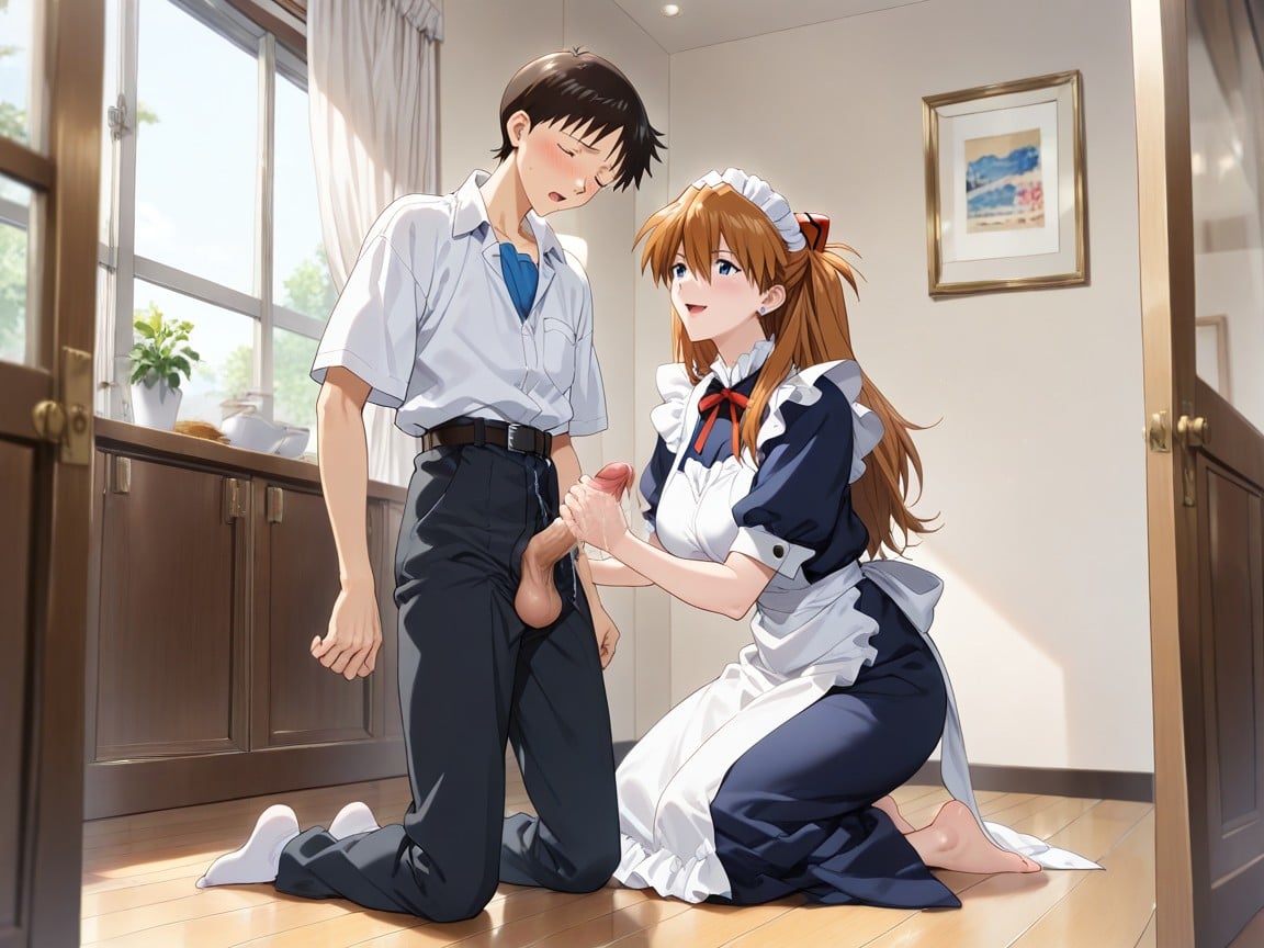 Male Is Standing, Flaccid Minipenis And Saggy Balls, Clothed Male AI Porn