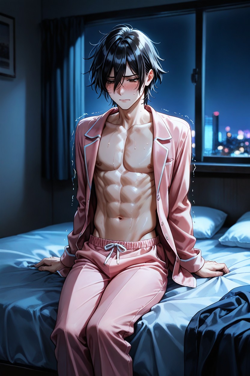 Pink Pajamas, Open Clothes, In The Bedroom AI Gay Porn