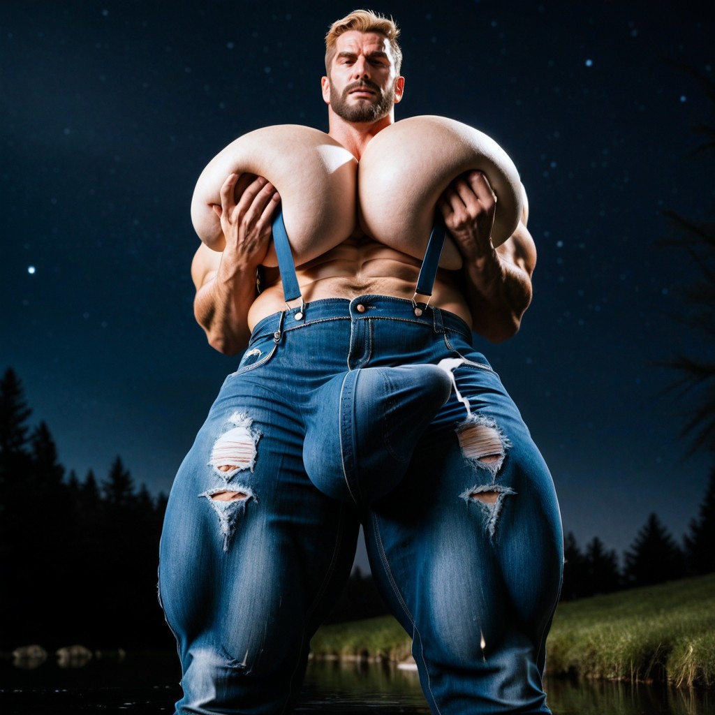 Tight Jean Suspenders, Solo, Full Body AI Gay Porn