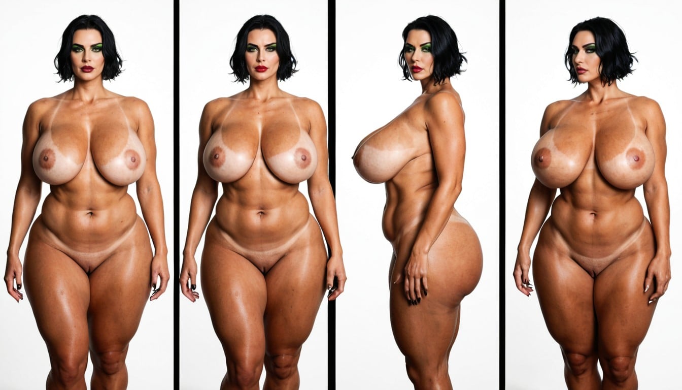 Thick Thighs, Red With Black Streaks Wolfcut, Natural Breast AI Porn