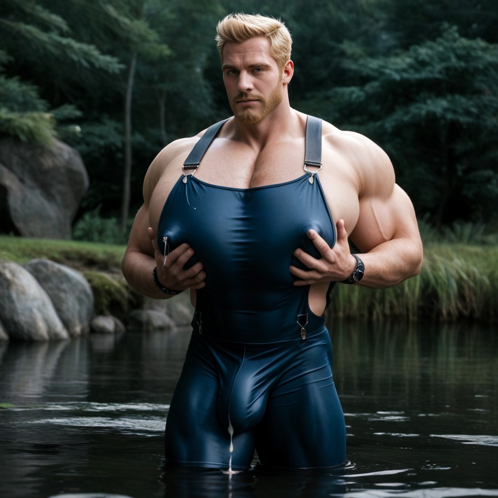 Blonde, Solo, Hyper Bulky AI Gay Porn